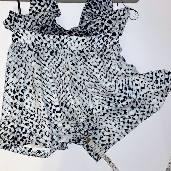 LEITH White Grey Blue Leopard Cheetah Halter Romper Short Jumpsuit Tie Back XS - Picture 9 of 11